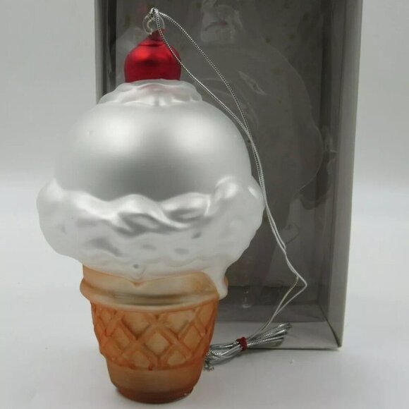 Dept 56 Mercury Glass Hand Painted Large Ice Cream Cone Ornament in Box - Picture 2 of 6